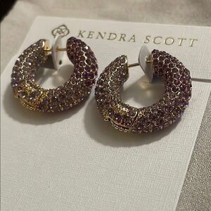 Kendra Scott Mikki Gold Pave Hoop Earrings in Purple Mauve